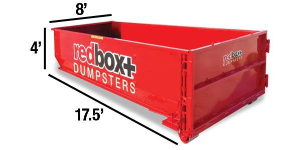 10 yard dumpster, 8 by 4 by 17.5 feet
