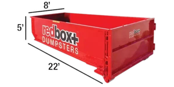 20 yard dumpster, 8 by 5 by 22 feet